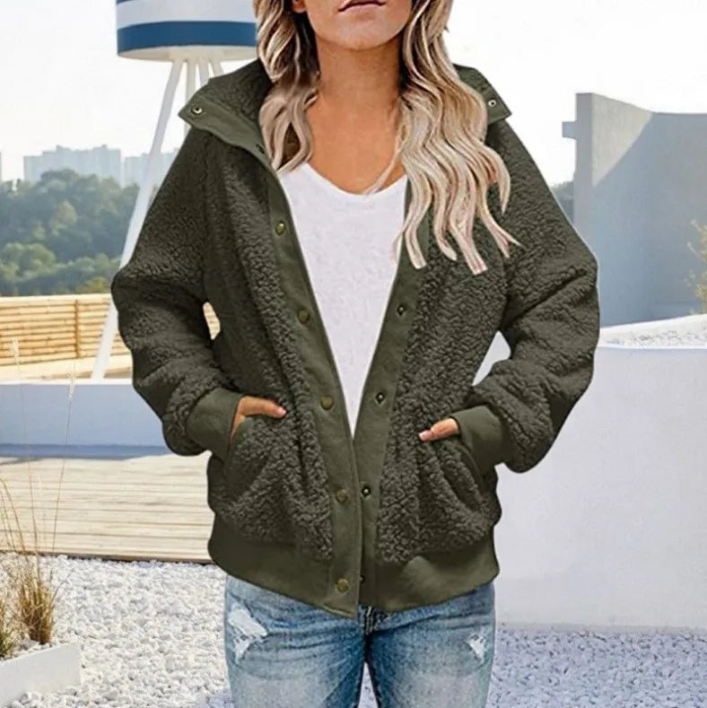 Women Winter Coat Solid Color Long Sleeves Zipper Cardigan Loose Warm Furry Plush Plus Size Lady Coat Winter Clothes