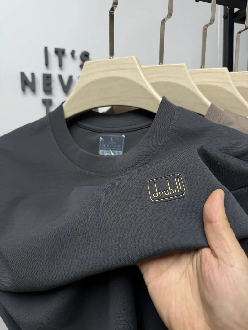 Men's short sleeved T-shirt 2025 summer hot item solid color round neck high-quality simple trendy casual base shirt for men top