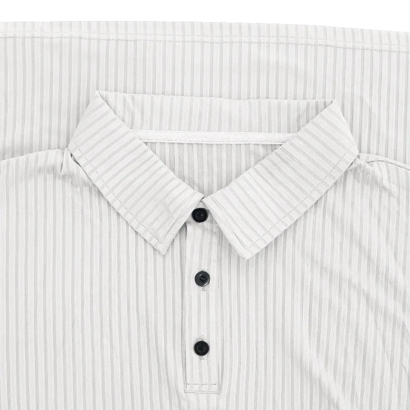 Business Striped Polo Shirt Men 2025 Autumn Men's American Lapel Tops Button-up Long-sleeve T-shirt Elastic Stripe Polo Shirts
