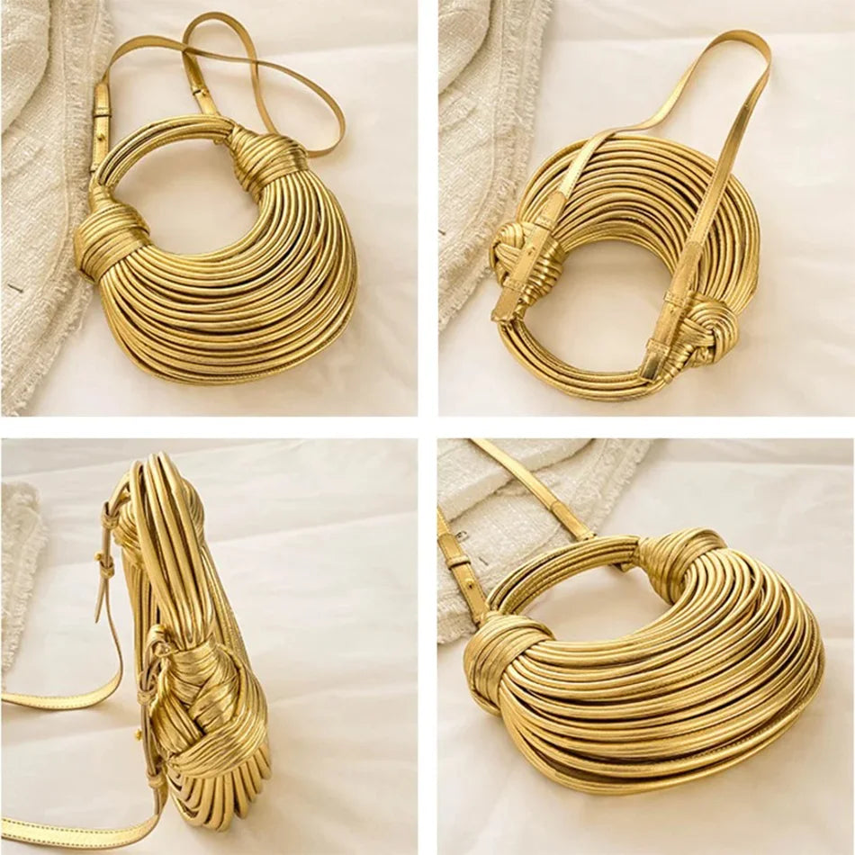 Handbags for Women Gold Luxury Designer Brand Handwoven Noodle Bags Rope Knotted Pulled Hobo Silver Evening Clutch Chic