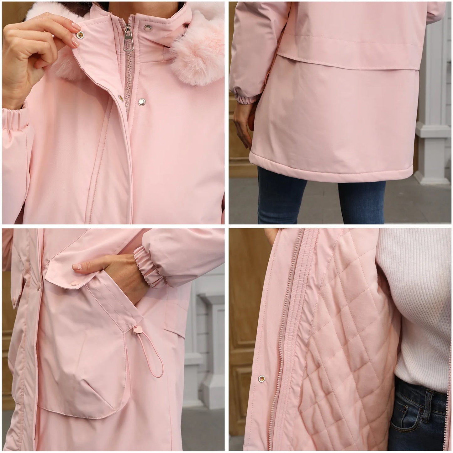 Cotton Coat Women 2025 Winter Mid-length Parka Plus Velvet Korean Style Large Fur Collar Plus Velvet Coat