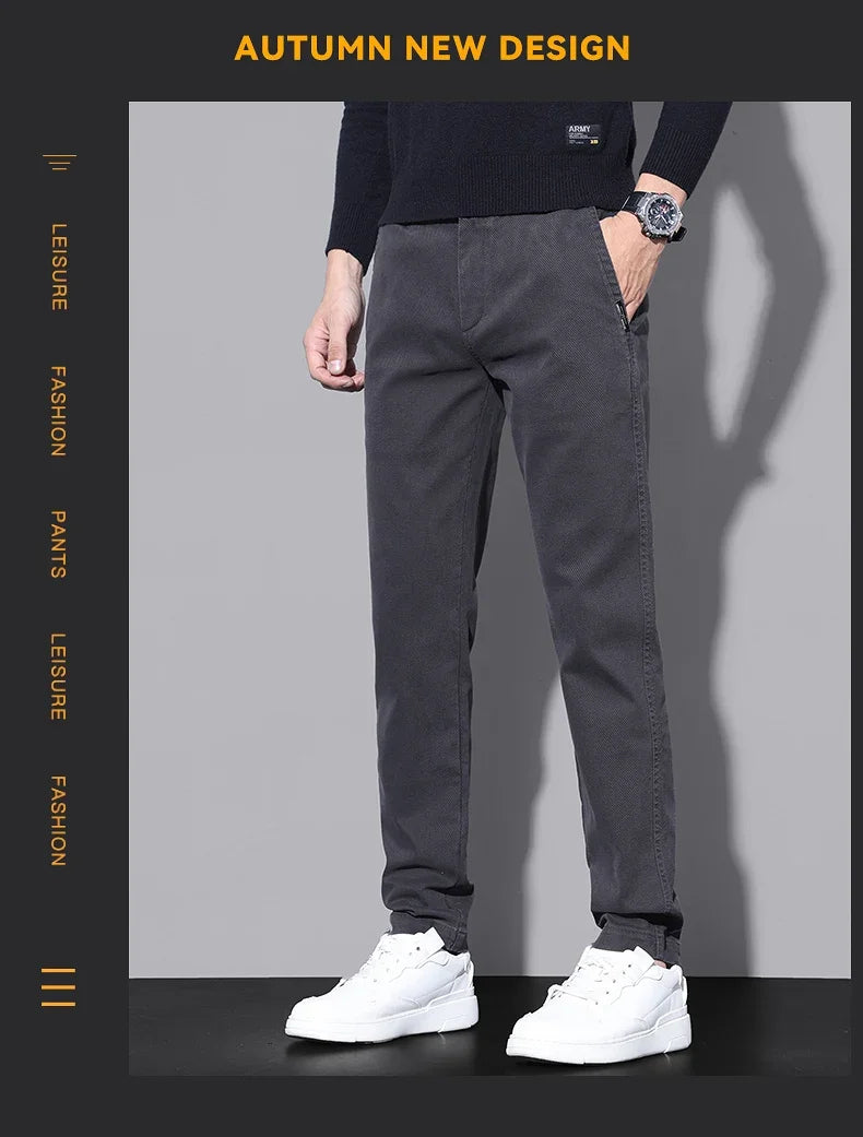 Brand Fleece Pants Forr Men Winter New Warm Cotton Elastic Waist Korean Fashion Twill Straight Plush Trousers Male