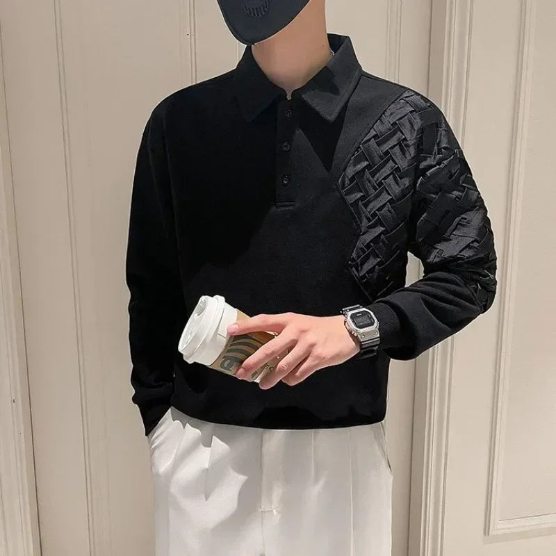 Polo T Shirt for Men 100℅ Cotton Pullovers Unicolor Man Sweatshirt Black Plain Sale Quotes Full Sleeve Designer Korean Autumn Xl