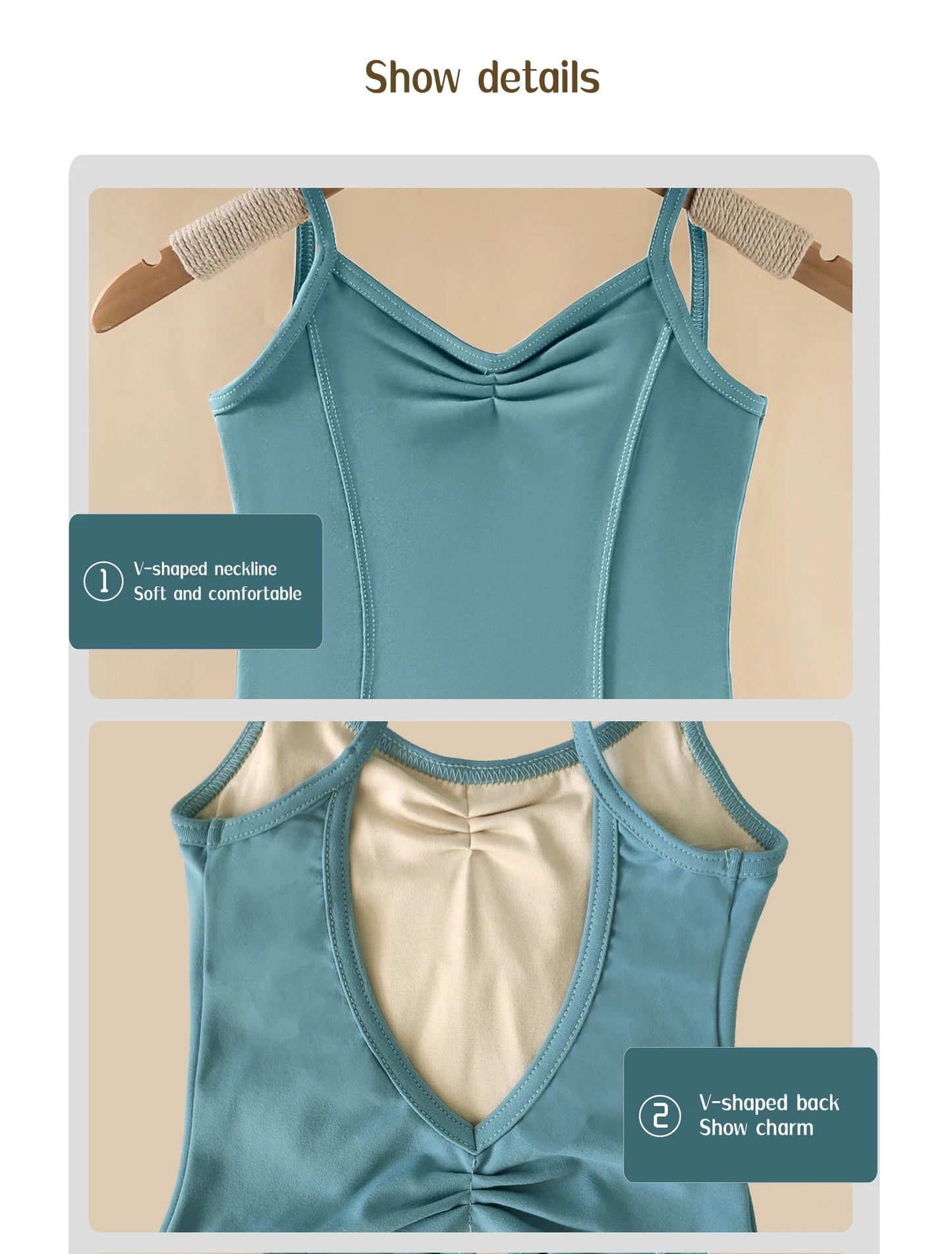 Girls' ballet dance clothes, girls' gymnastics clothes, girls' exercise clothes, V-back sling jumpsuits