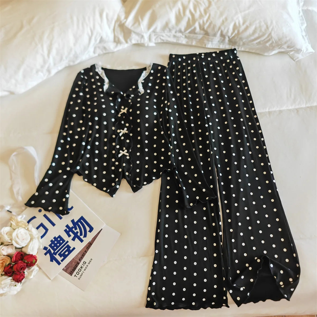 Pijama Feminina New Modal Chest Pad Set 2 Piece Woman Long Sleeve Pajama Sets Casual Korean Sleepwear Pyjamas Femme Home Wear