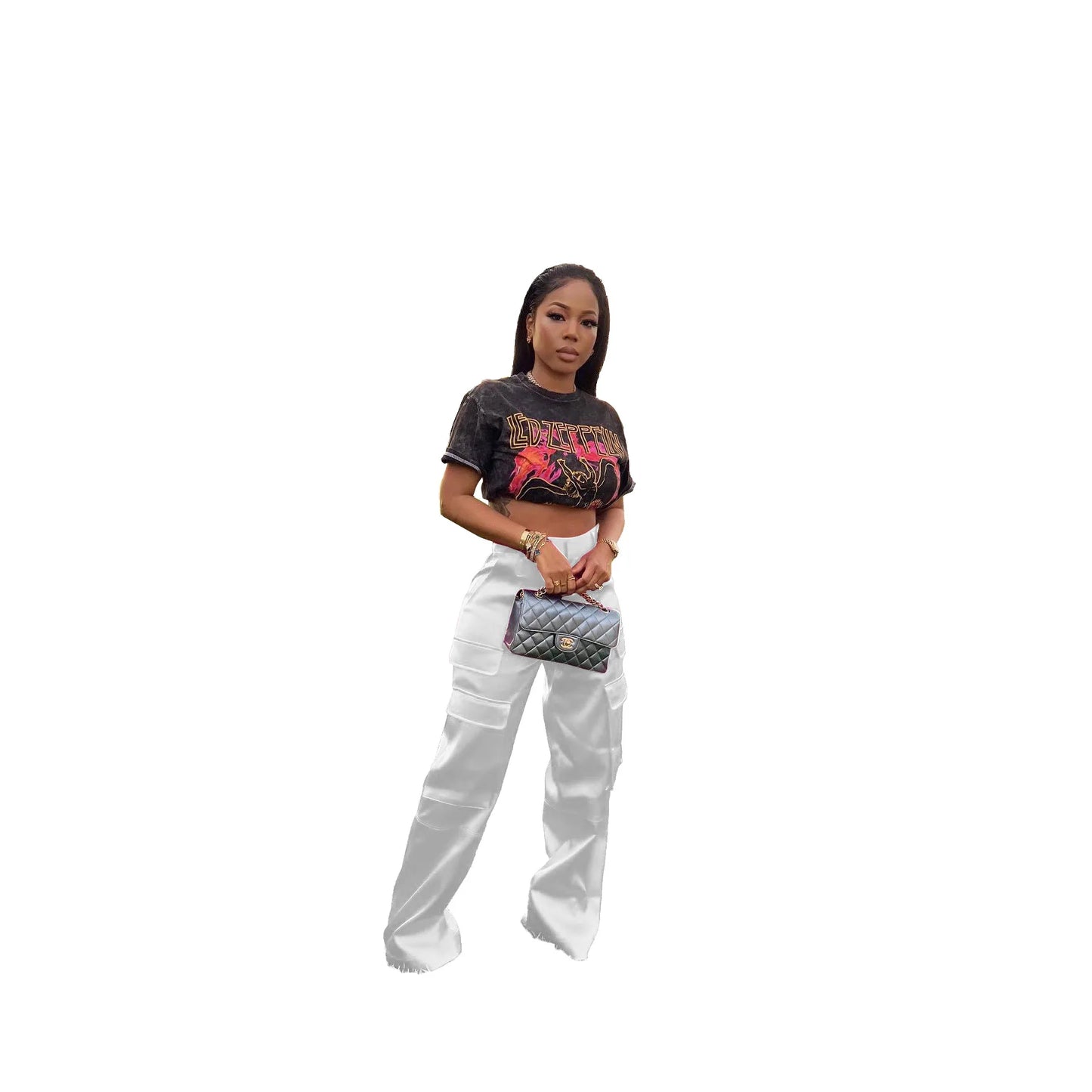 Women Pants Spring Summer Casual Satin Stretch High Waist Cargo Pants With Pocket Streetwear Solid Wide Leg Pants Flare Trouser