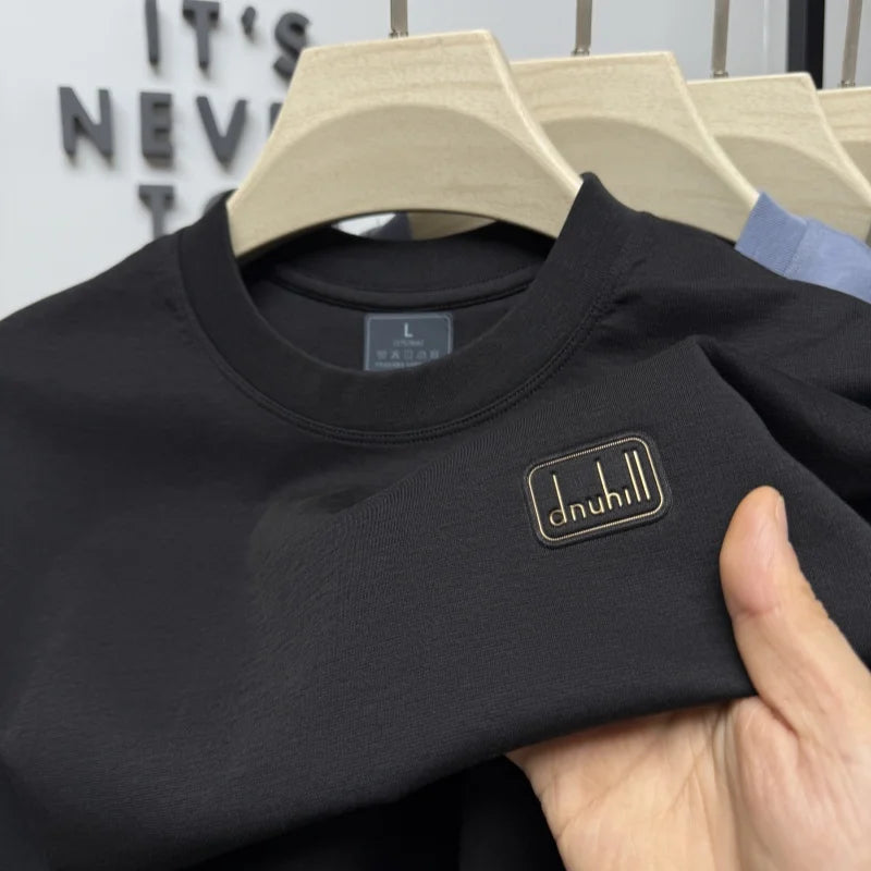Men's short sleeved T-shirt 2025 summer hot item solid color round neck high-quality simple trendy casual base shirt for men top