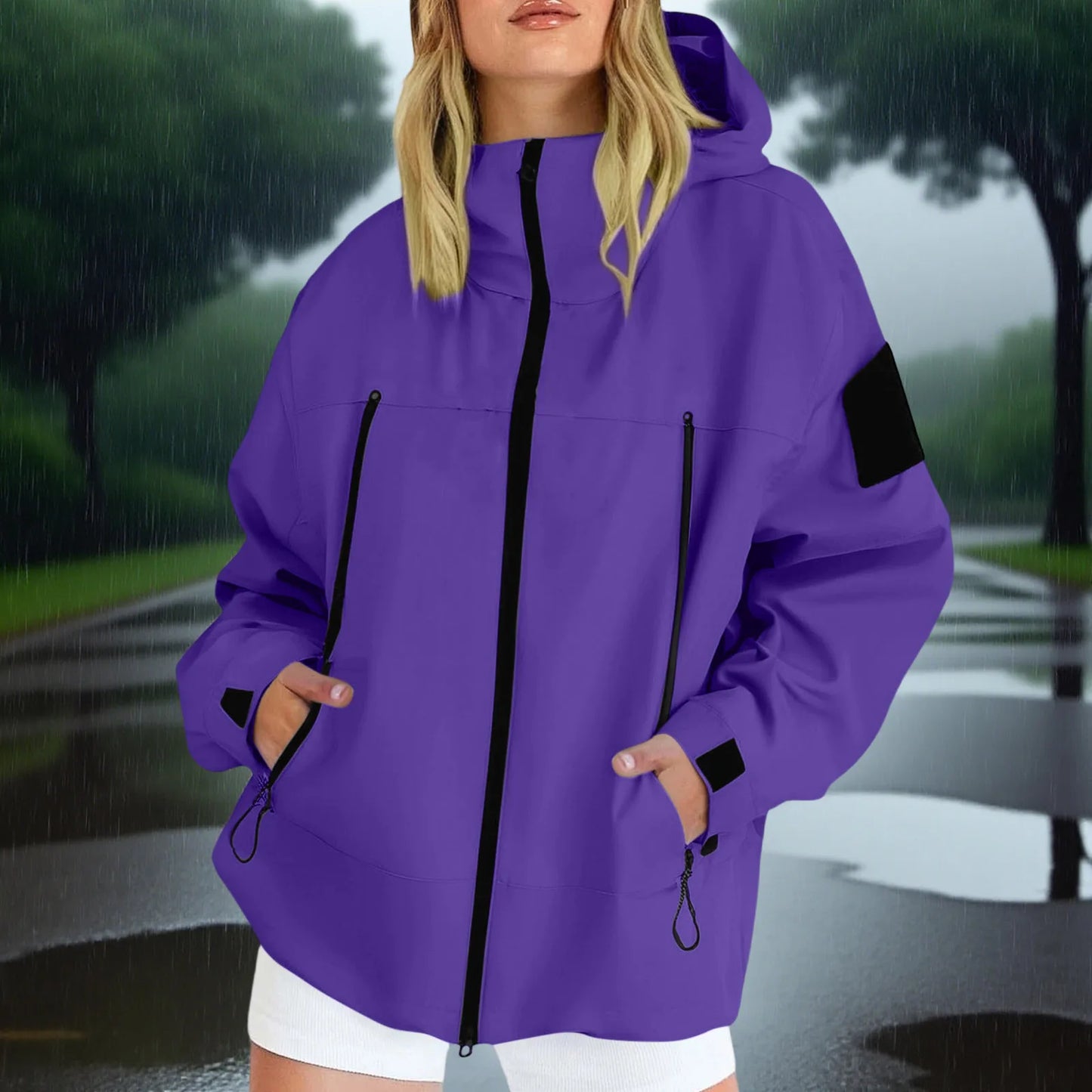 Women'S Tops Hooded Windbreaker Women'S Jacket Waterproof Coat Outdoor Travel Contrast Functional Style Solid Color Adventure