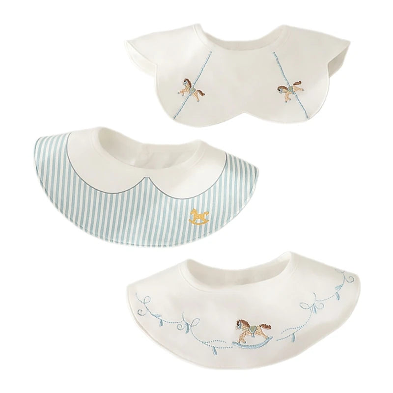 3Pcs Waterproof INS Korean Baby Cotton Bibs Cartoon Embroidery Burp Cloths Boys Girls Care Saliva Towel Kids Accessories