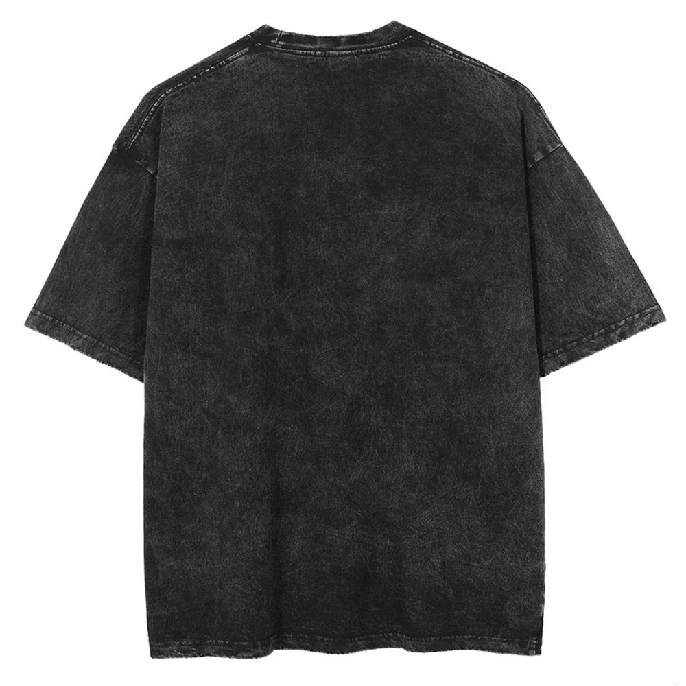Men Washed T Shirt Fashion Hip Hop Streetwear Anime Graphic Print T-Shirt Vintage Tops Cotton Summer Short Sleeve Loose Tshirt