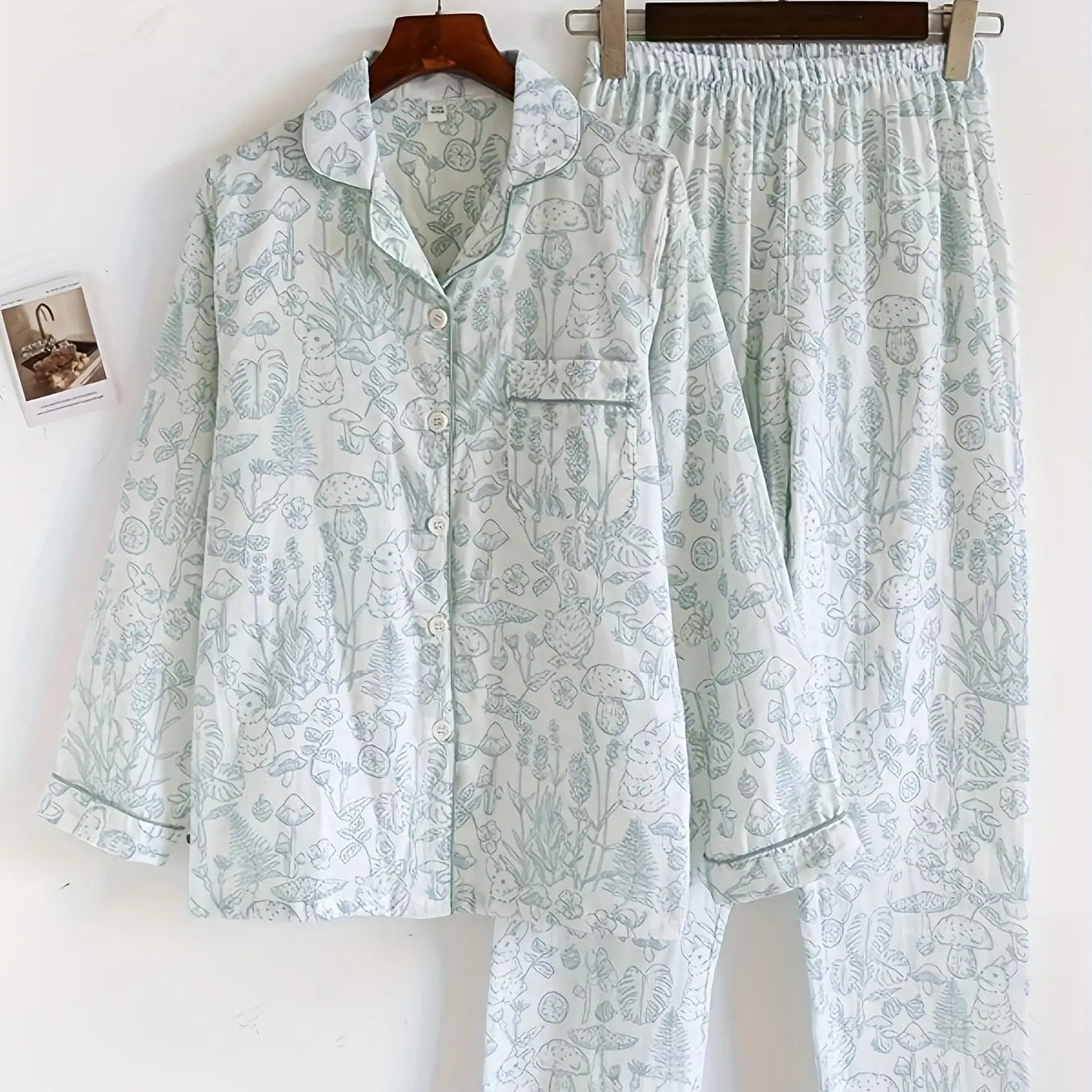 Womens Pajama Set 100 Cotton Gauze Sleepwear Long Sleeve Loose Fit Two Piece Set Comfortable Breathable Nightwear Loungewear