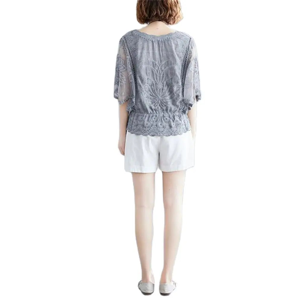 Fashion Women Blouses Spring New Chiffon Blouse Cotton Edge Lace Blouses Shirt Butterfly Flower Women Shirt Tops Blusas Hedging