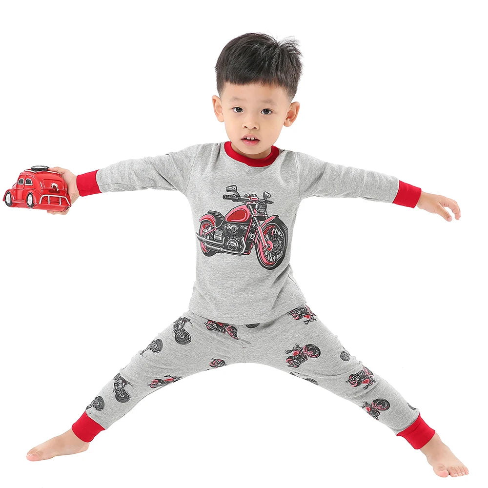 Boys Cartoon Pajamas Spring Autumn Long Sleevep Pijama Kids Airplane Motorcycle Pyjama Cotton Baby Homewear Underwear Clothes