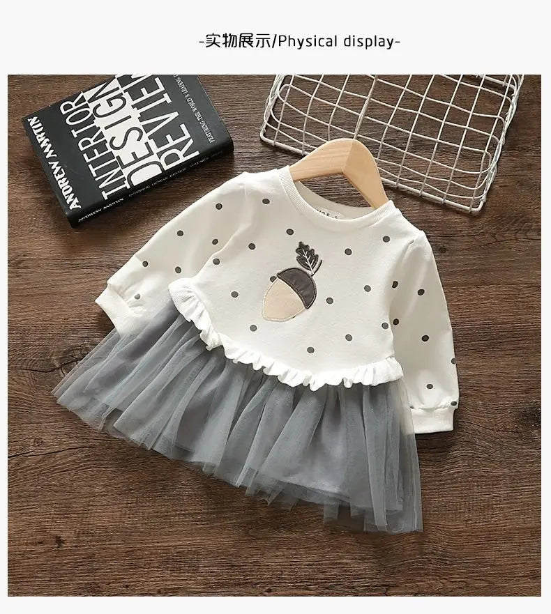 Girls' Dress Spring Autumn Baby Long Sleeved Hoodie Dresses Sweet Children's Princess Clothing Fashion Gauze Girls Clothes Ropa