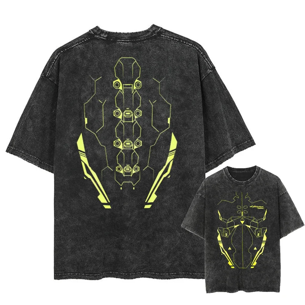 Men Washed T Shirt Fashion Hip Hop Streetwear Anime Graphic Print T-Shirt Vintage Tops Cotton Summer Short Sleeve Loose Tshirt