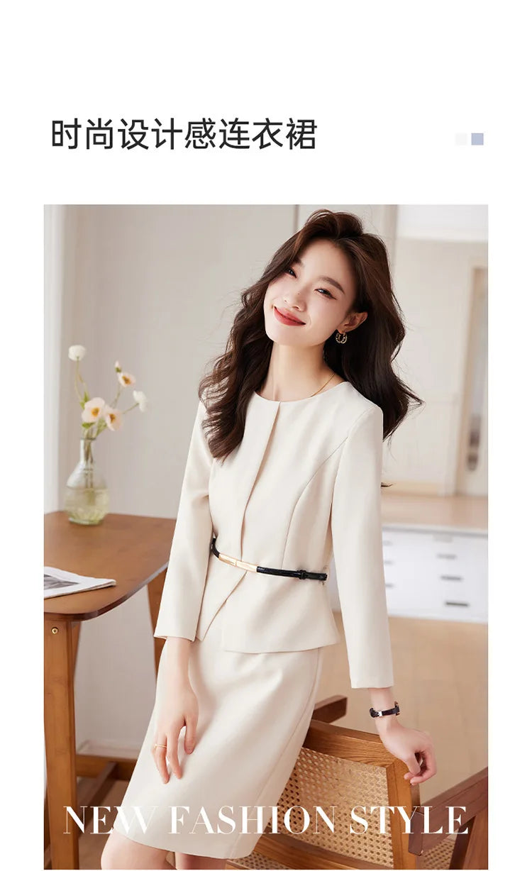 Women's Professional Dresses Suits, Women's Slim Temperament, Hip Dress Skirts, Hosts, Hotel Office Lady Overalls with Belt