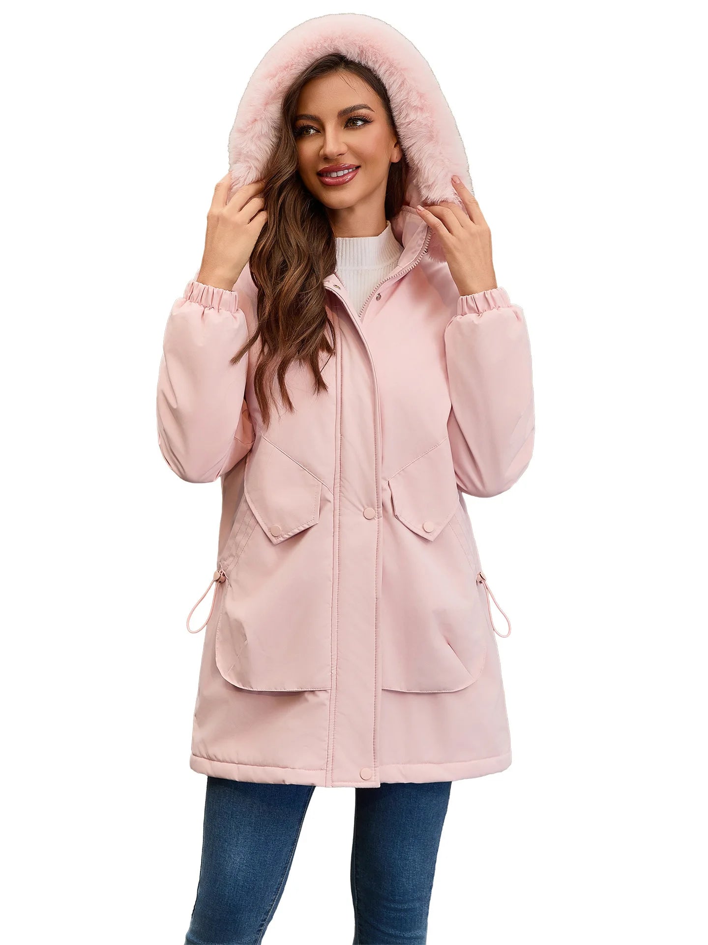 Cotton Coat Women 2025 Winter Mid-length Parka Plus Velvet Korean Style Large Fur Collar Plus Velvet Coat