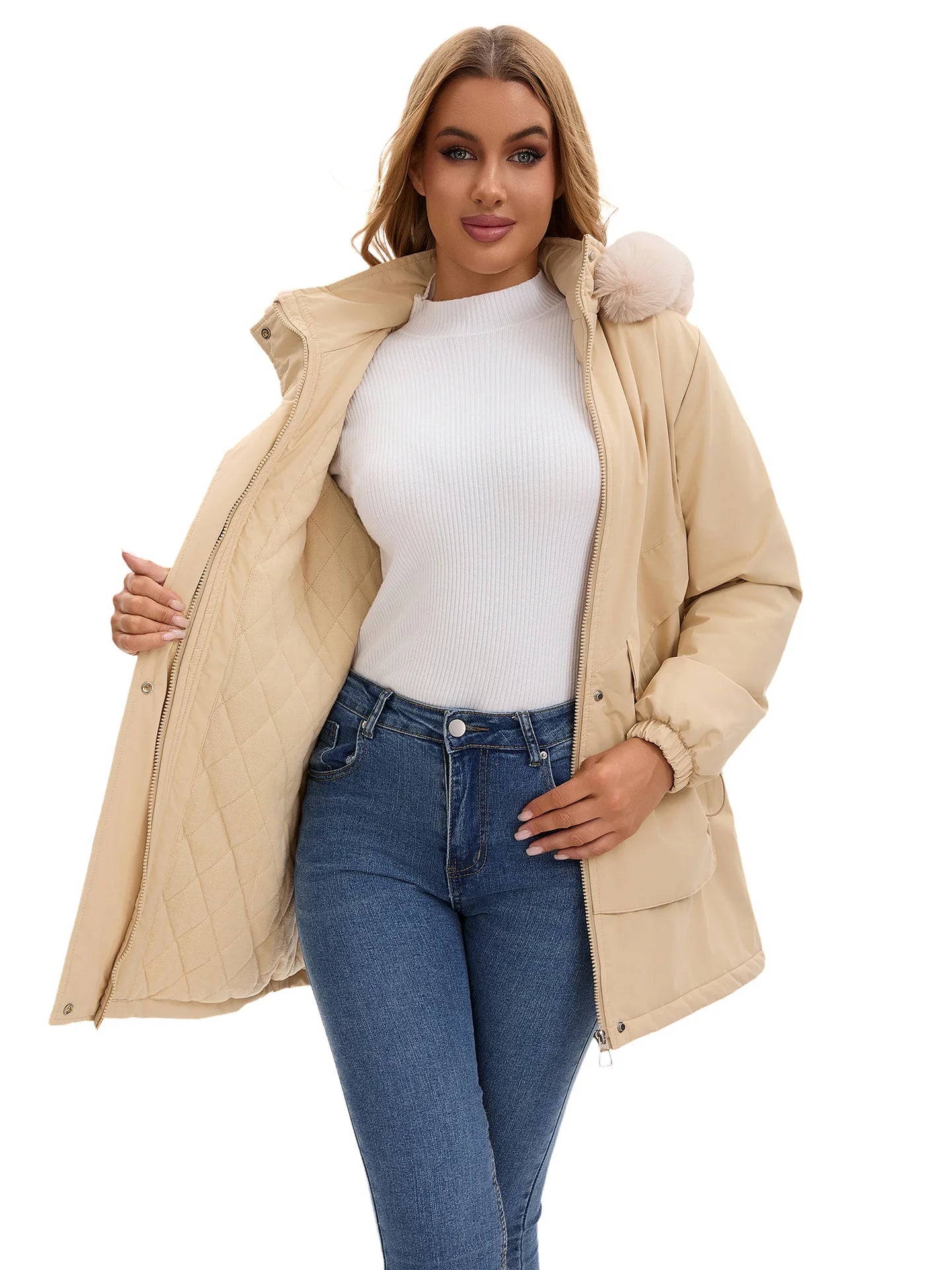 Cotton Coat Women 2025 Winter Mid-length Parka Plus Velvet Korean Style Large Fur Collar Plus Velvet Coat