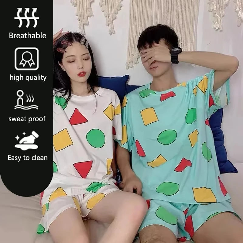 Pijama Sin Chan Man Pajama Sinchan Cotton Summer Short Sets Japanese Pajamas for Couples Man and Woman Sleepwear 2025
