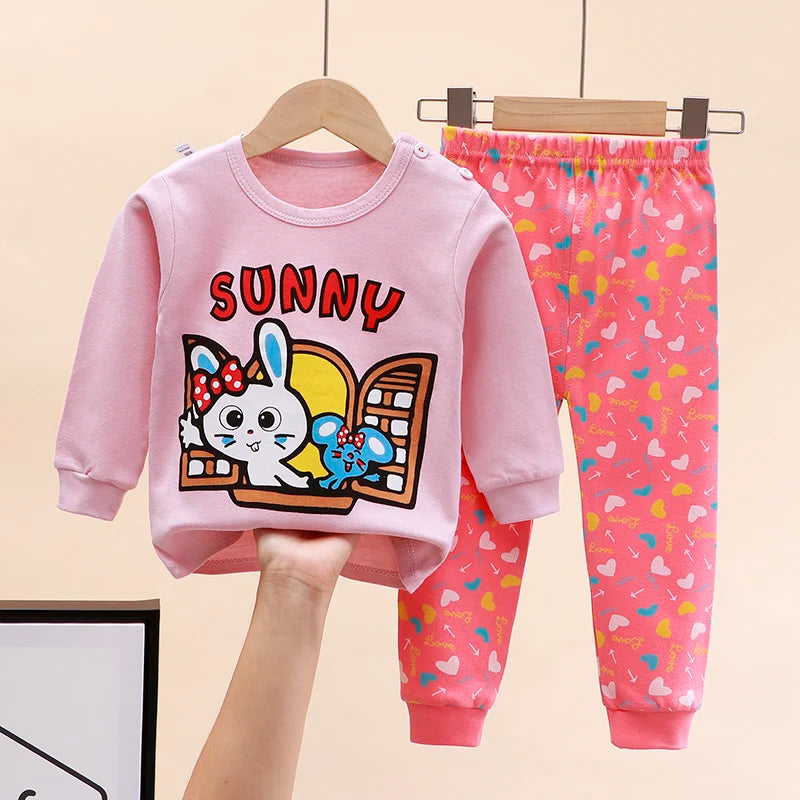 Boy Girl Pajama Set Cartoon Unicorn Long Sleeve Underwear Elastic Waist Pants Outfits for Kids Clothes Autumn Spring DS39