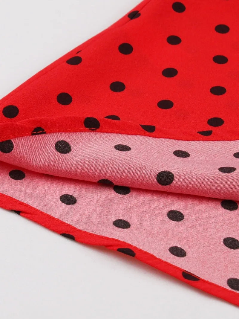 2025 New Women Party Dress Dot Print Sleeveless A Line 50s Evening Gowns Red A-line Tight Waist Prom Banquet Summer Midi Dress