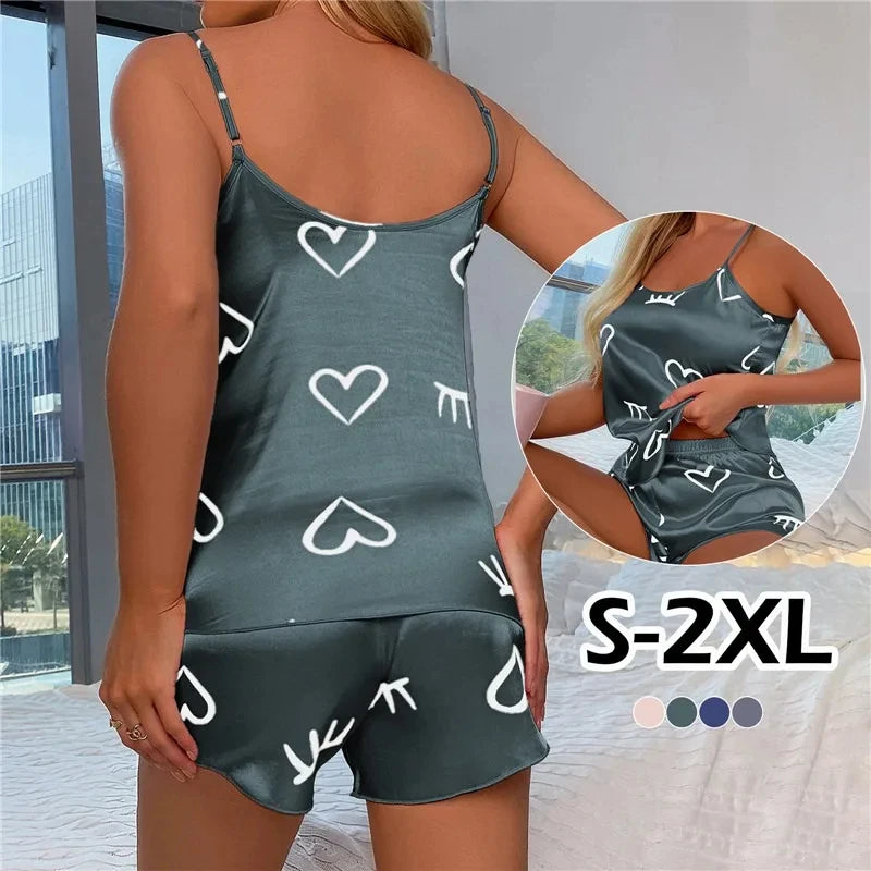 Women Ice Silk Pajamas Sleepwear Pajama Set Camisole Shorts L XL XXL Gray Pink Low Cut Comfortable Casual Summer