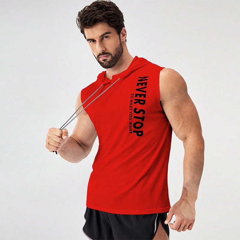 Summer Men's Hooded Sleeveless T Shirt Casual Sports Bodybuilding Bottom Shirt Thin Fitness Sports Hoodie Men's Trendy Tops