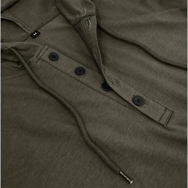 Men's Short-sleeved T-shirts for Sports and Fitness American-style Henley Shirt Hooded Top