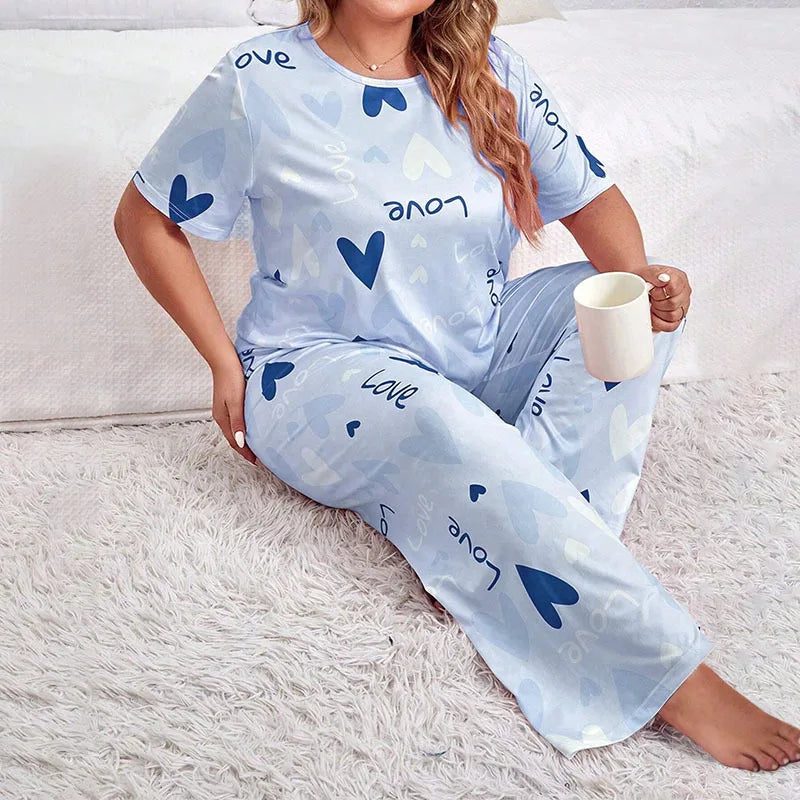 Pyjama Femme Ensemble Short Sleeve Sleepwear Woman Pajamas Set Home Wear Set Big Size Women's Pajamas Summer Ladies Pyjamas Pjs