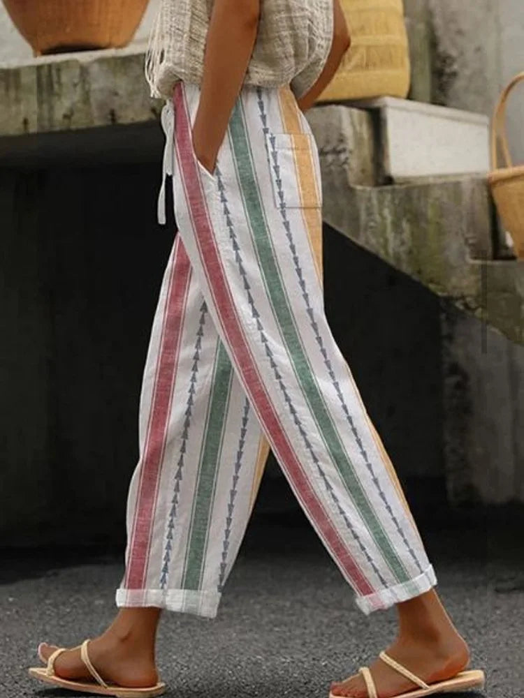 Women Pants New Summer Autumn Boho Style Sleepwear Wide Leg Pants High Waist Casual Female Calf-Length Clothes Loose Trousers