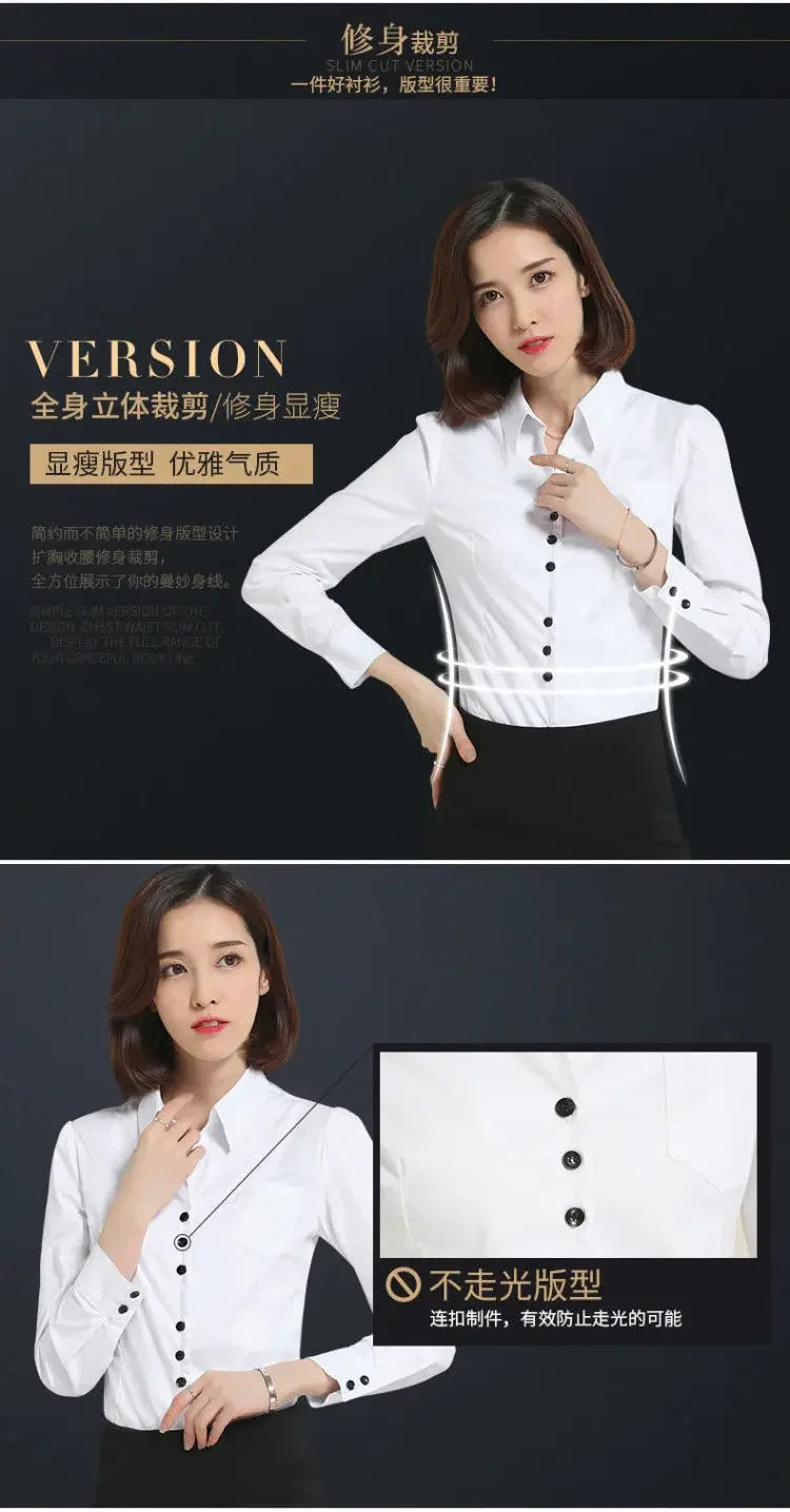 Women Blouse White Shirt Women's Long Sleeve Formal Wear Autumn Chiffon V-neck Shirt Blusas Ropa De Mujer