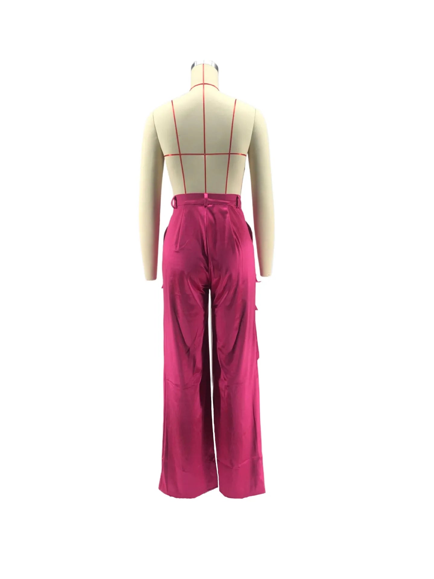 Women Pants Spring Summer Casual Satin Stretch High Waist Cargo Pants With Pocket Streetwear Solid Wide Leg Pants Flare Trouser