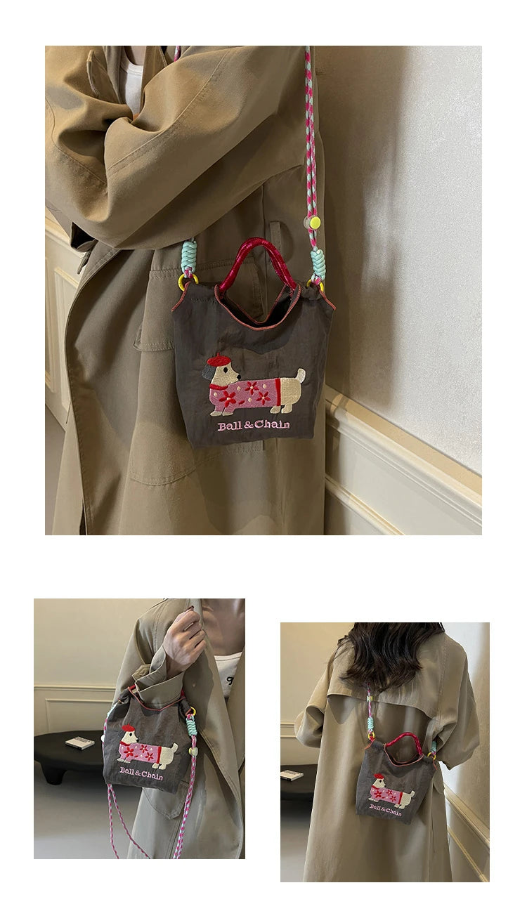 Cartoon embroidered handbag - casual and fashionable, single shoulder bag, lightweight, suitable for commuting, crossbody bag