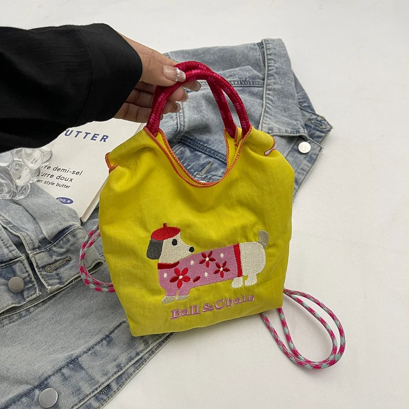 Cartoon embroidered handbag - casual and fashionable, single shoulder bag, lightweight, suitable for commuting, crossbody bag