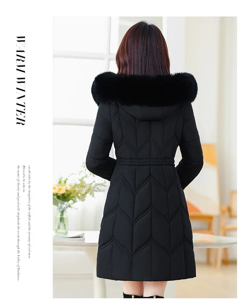 Women Down Cotton Jacket 2025 Mid Long Warm Ladies Outerwear Slim High-End Loose Women Winter Parka Coat Female Cotton Clothes