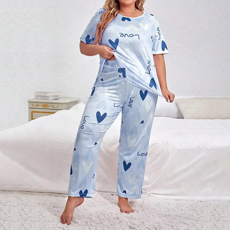 Pyjama Femme Ensemble Short Sleeve Sleepwear Woman Pajamas Set Home Wear Set Big Size Women's Pajamas Summer Ladies Pyjamas Pjs
