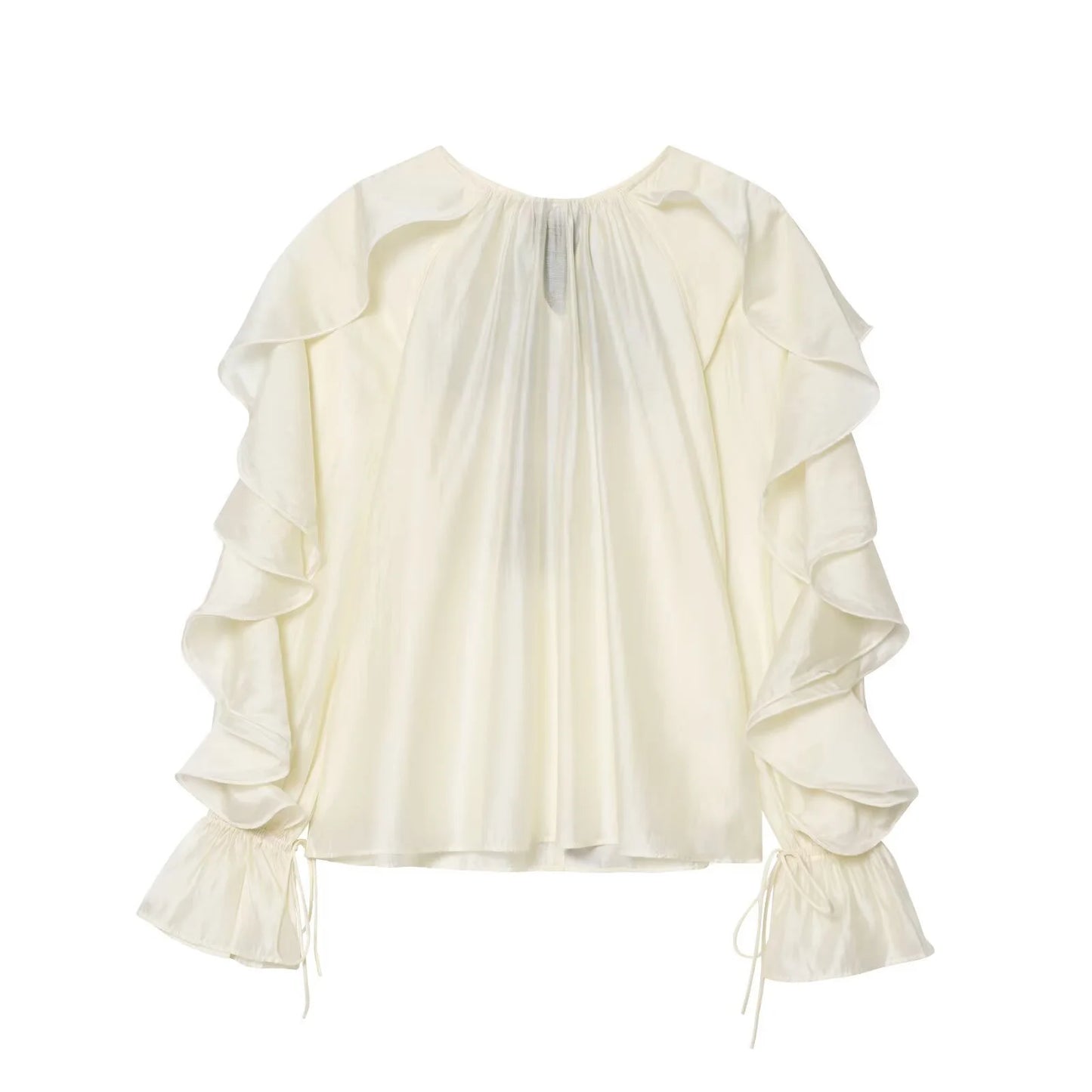 Summer 2025 new women's clothing with European and American style temperament contrasting color ribbon ruffle edge cover shirt