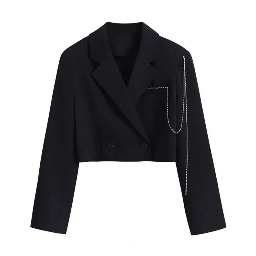Women Lightweight Coat Elegant Double-breasted Women's Suit Coat with Chain Decor Notch Collar Formal Business Style for Ladies