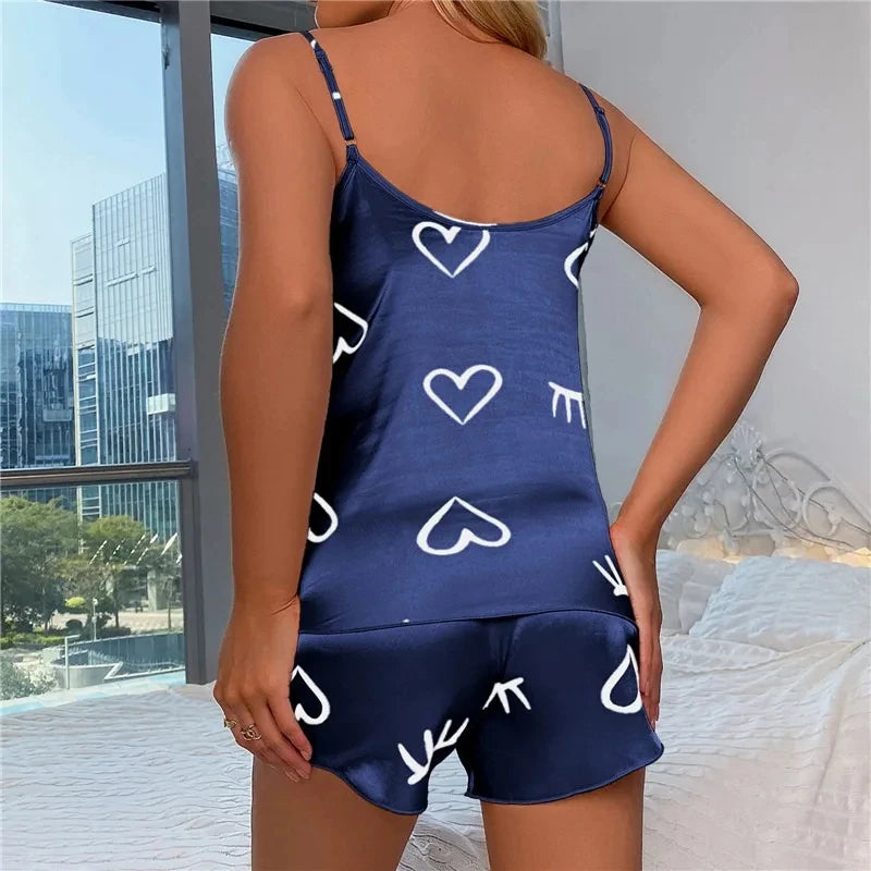 Women Ice Silk Pajamas Sleepwear Pajama Set Camisole Shorts L XL XXL Gray Pink Low Cut Comfortable Casual Summer