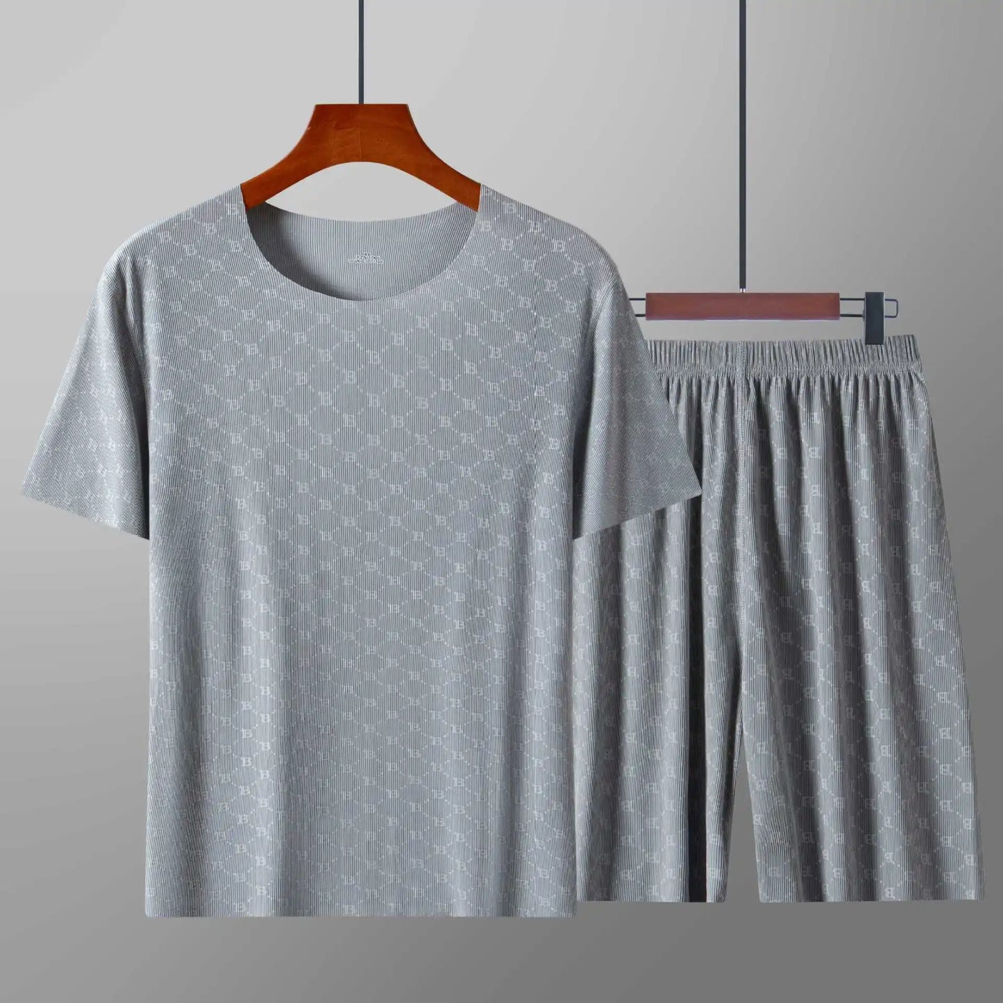 Summer Men's Pajamas Homewear Set Printed Ice Silk T-Shirt Short-Sleeved Modal Casual Pajamas Men's Pajama Trousers Thin Suit
