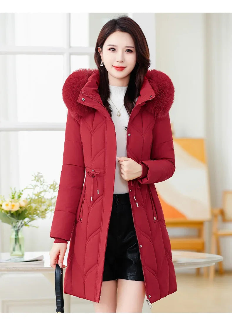 Women Down Cotton Jacket 2025 Mid Long Warm Ladies Outerwear Slim High-End Loose Women Winter Parka Coat Female Cotton Clothes