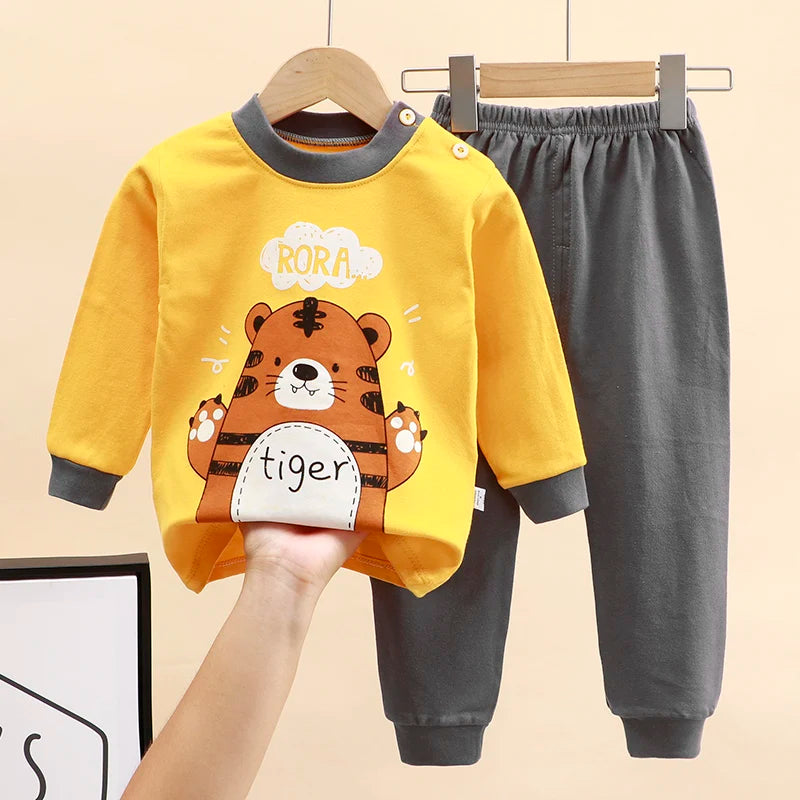 Boy Girl Pajama Set Cartoon Unicorn Long Sleeve Underwear Elastic Waist Pants Outfits for Kids Clothes Autumn Spring DS39