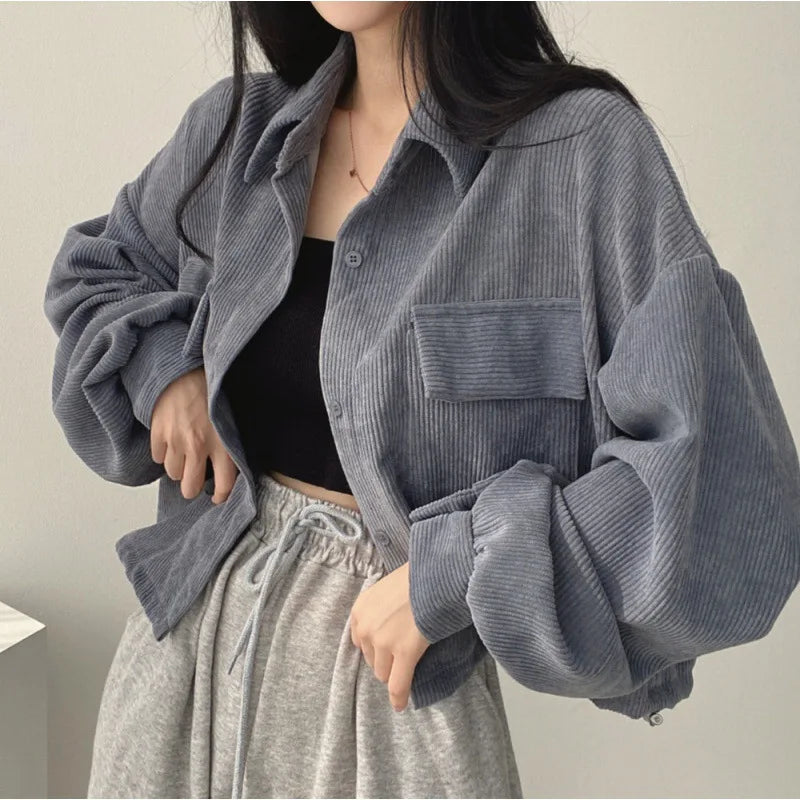 Women Coats Jackets Turn Down Collar Casual Loose Full Sleeve Coat Y2k Streetwear Jacket Work Outerwear Autumn Winter 2025