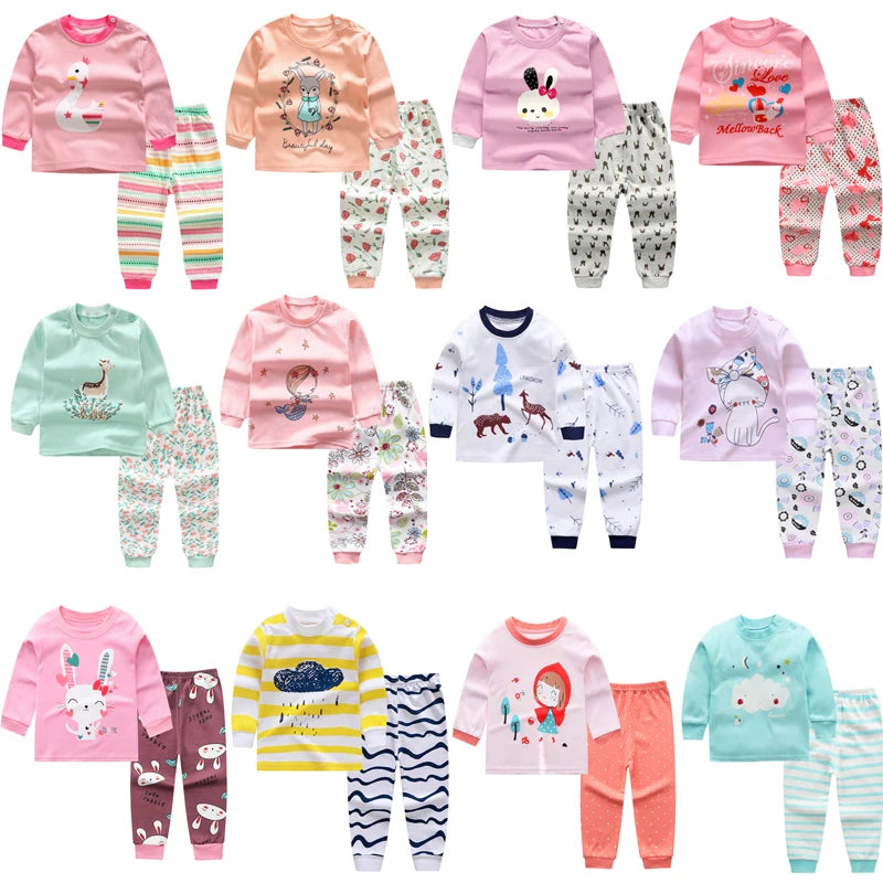 Boy Girl Pajama Set Cartoon Unicorn Long Sleeve Underwear Elastic Waist Pants Outfits for Kids Clothes Autumn Spring DS39