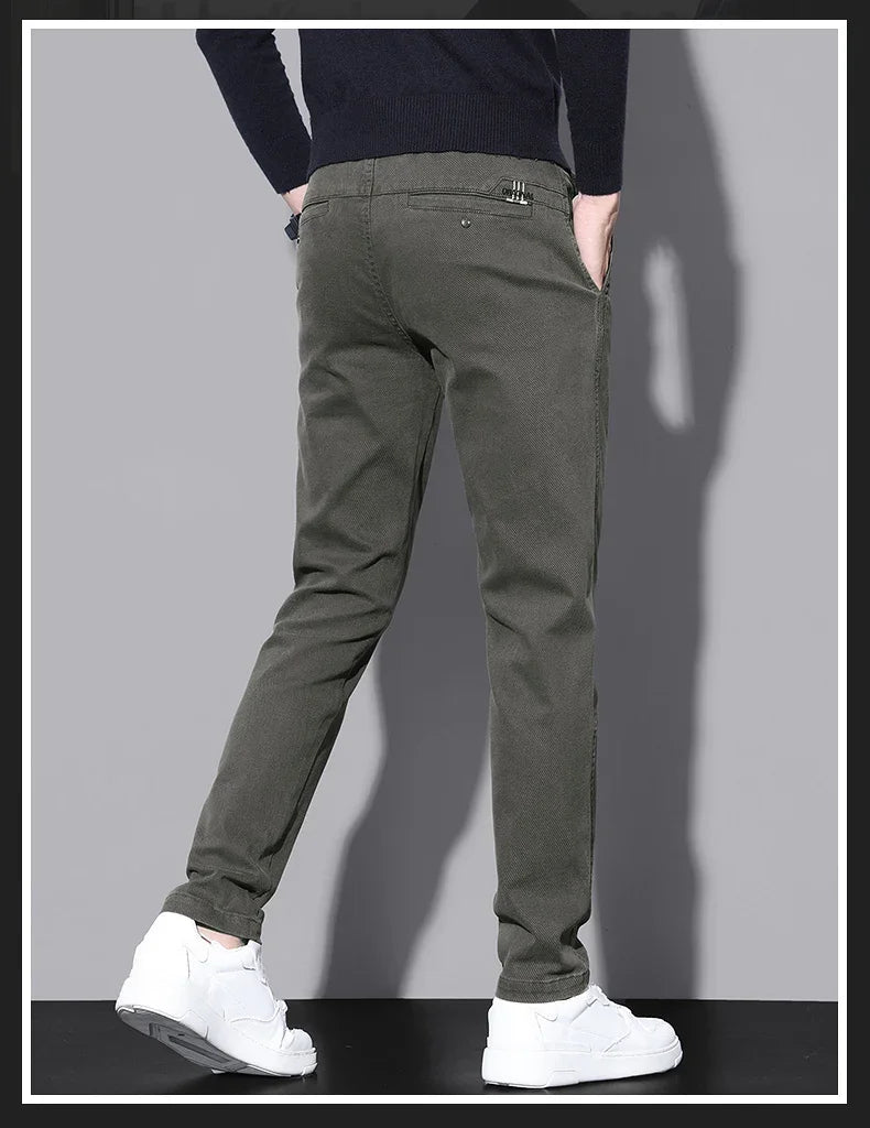 Brand Fleece Pants Forr Men Winter New Warm Cotton Elastic Waist Korean Fashion Twill Straight Plush Trousers Male