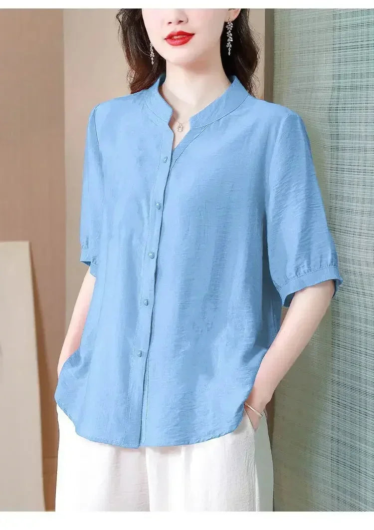 Summer 2025 Pure Cotton Shirt New Retro Top Loose New Breathable Top