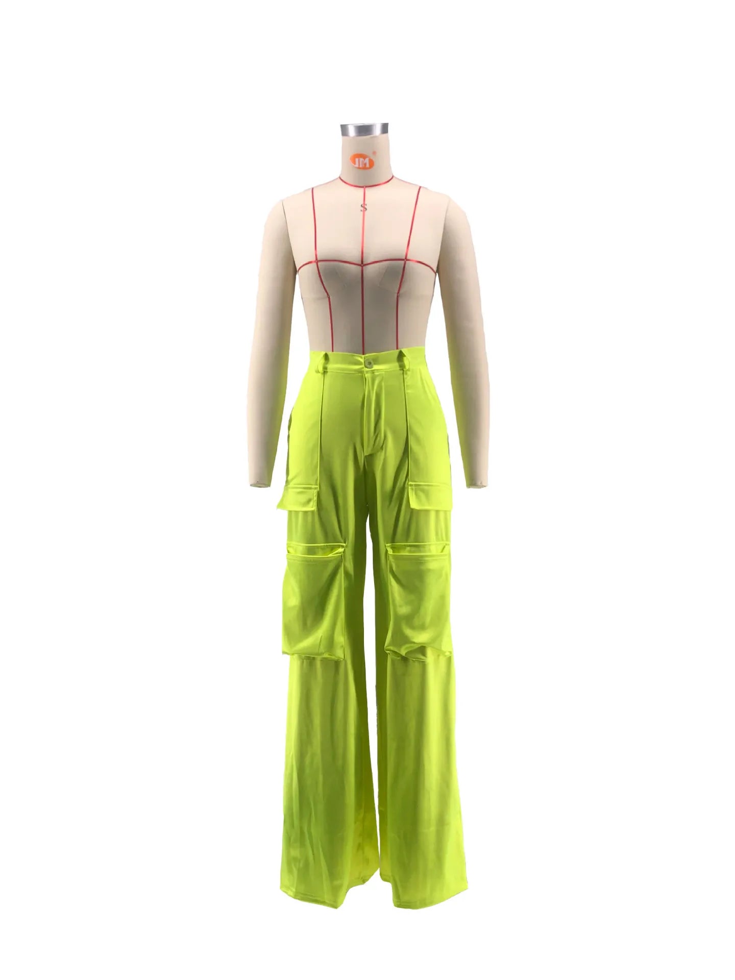 Women Pants Spring Summer Casual Satin Stretch High Waist Cargo Pants With Pocket Streetwear Solid Wide Leg Pants Flare Trouser