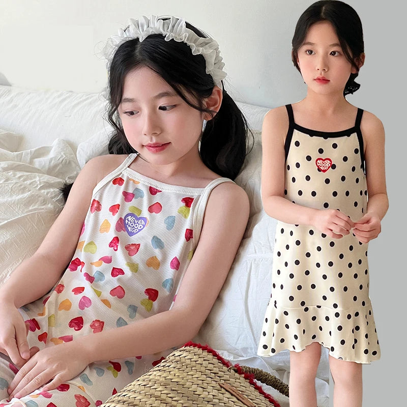 Girls' Summer Cotton Dresses Children's Fashion Dresses Thin Girls' Halter Dresses Children's Flower Dresses Dot Dresses Plaid D