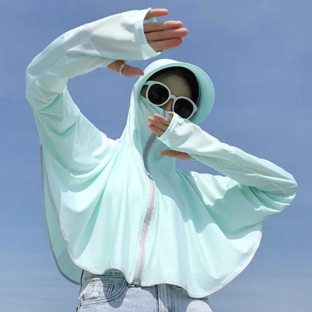 Summer women's sun protection clothing protection long sleeve women's cloak breathable outdoor sports women's sun hat clothing