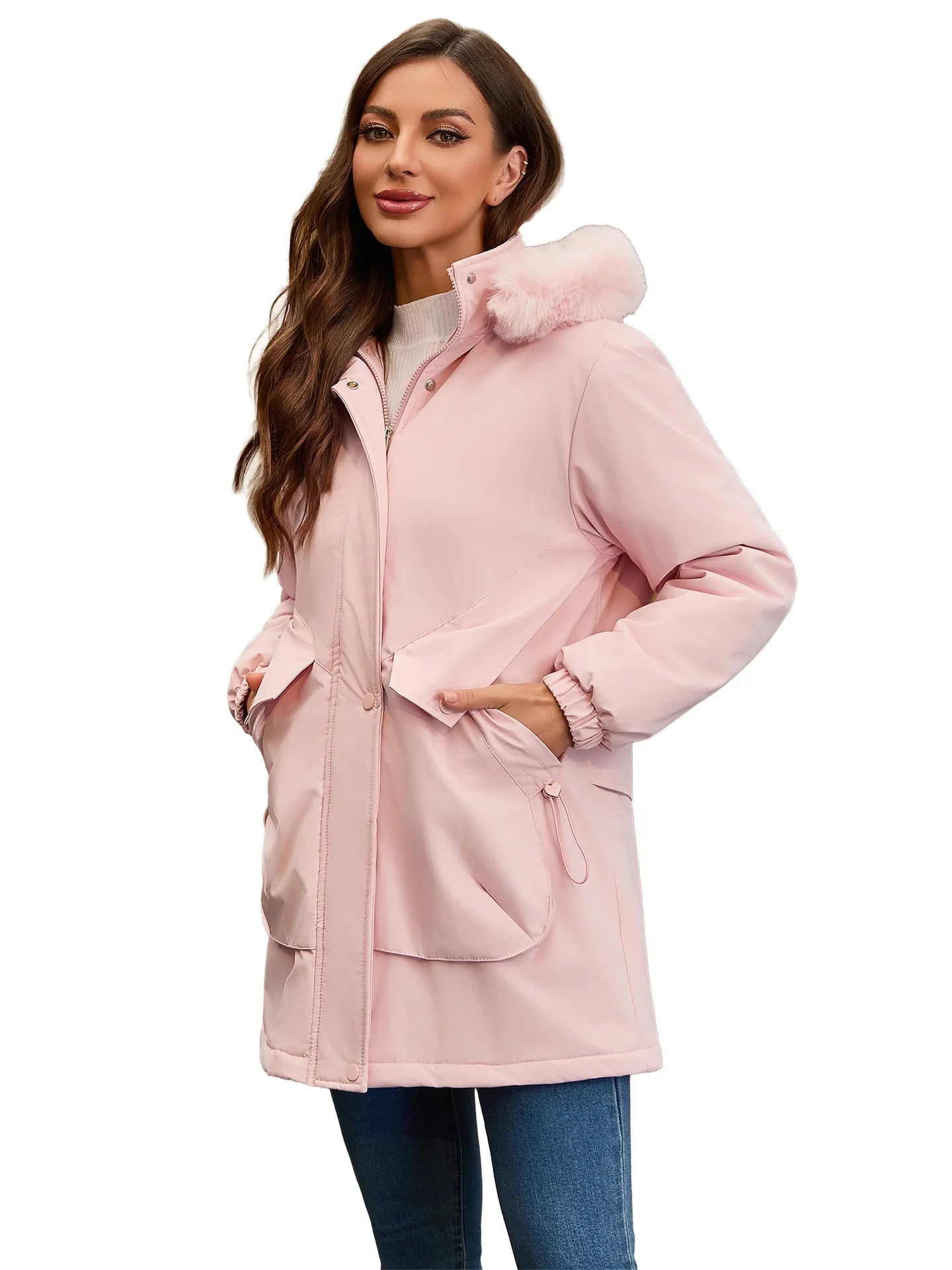Cotton Coat Women 2025 Winter Mid-length Parka Plus Velvet Korean Style Large Fur Collar Plus Velvet Coat